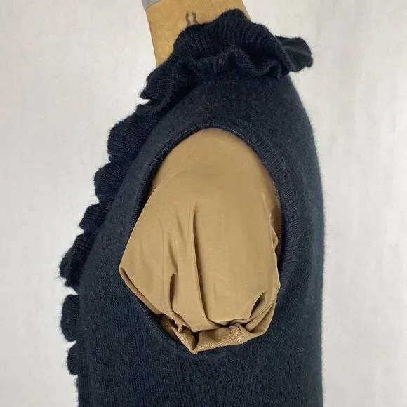 Lael Alpaca Sweater Vest Cardigan Medium Long Ruffle Collar Black Knit - Picture 11 of 16